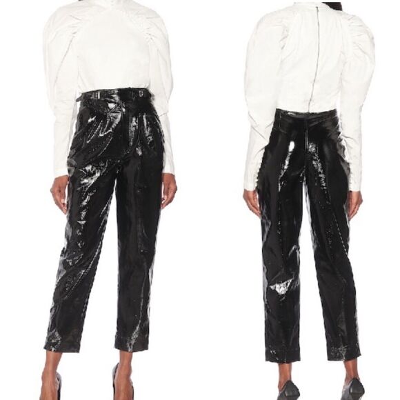 ROTATE BIRGER CHRISTENSEN Women 6 Wilde Trousers Faux Leather Black High Waist - Picture 2 of 10